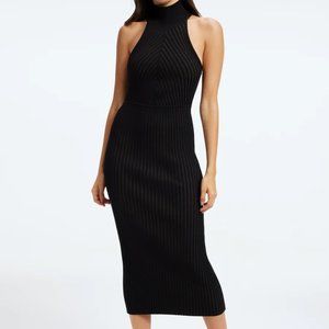 High Neck Ribbed Midi Dress